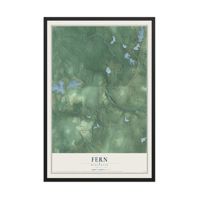Map of Fern, Wisconsin, 12 x 18 inch print in a black wood frame