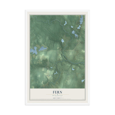 Map of Fern, Wisconsin, 12 x 18 inch print in a white wood frame