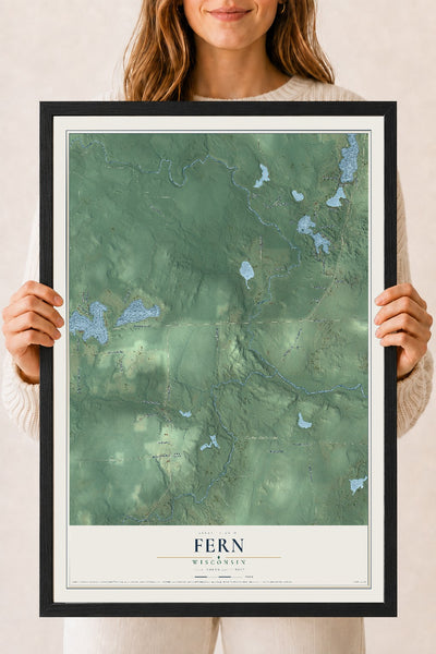 Map of Fern, Wisconsin, 18 x 24 inch print in a black wood frame