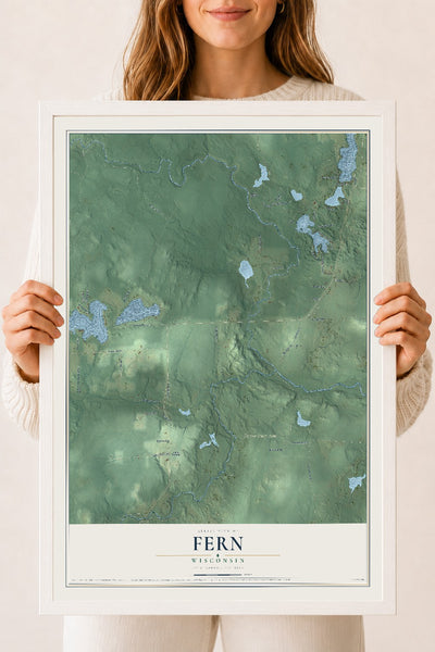 Map of Fern, Wisconsin, 18 x 24 inch print in a white wood frame