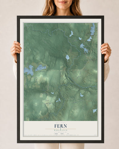 Map of Fern, Wisconsin, 24 x 36 inch print in a black wood frame