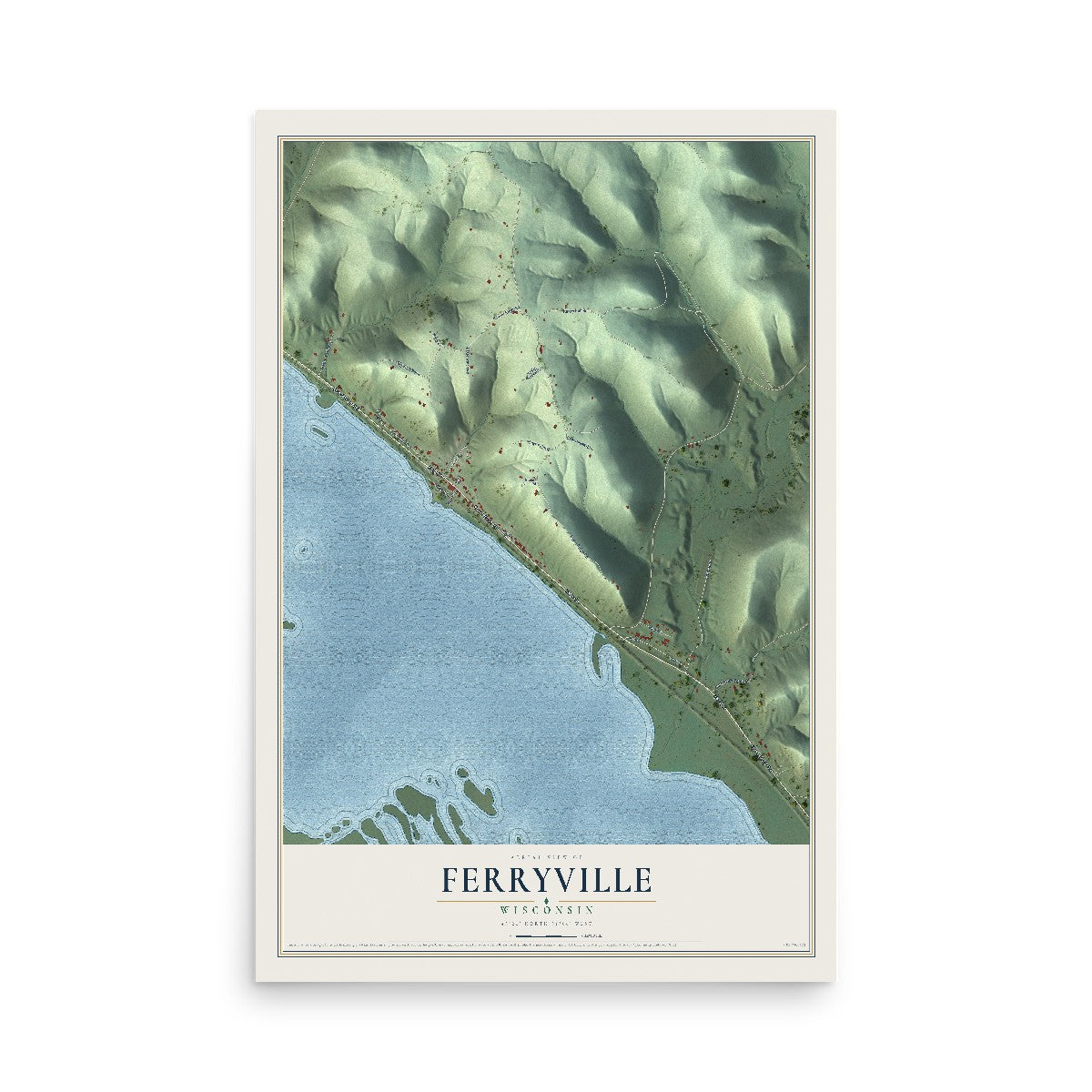 Map of Ferryville, Wisconsin, 12 x 18 inch unframed archival matte print