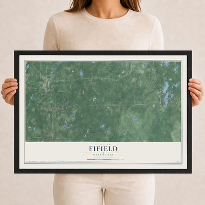 Map of Fifield, Wisconsin, 12 x 18 inch print in a black wood frame