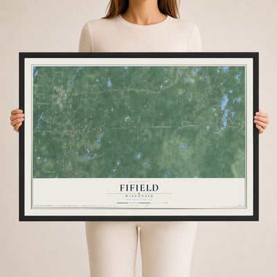 Map of Fifield, Wisconsin, 24 x 36 inch print in a black wood frame
