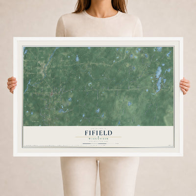 Map of Fifield, Wisconsin, 24 x 36 inch print in a white wood frame