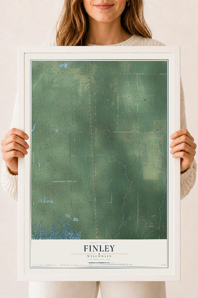 Map of Finley, Wisconsin, 18 x 24 inch print in a white wood frame