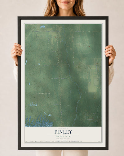 Map of Finley, Wisconsin, 24 x 36 inch print in a black wood frame
