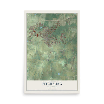 Map of Fitchburg, Wisconsin, 12 x 18 inch unframed archival matte print