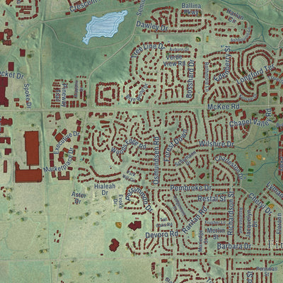 Close-up of the map of Fitchburg, Wisconsin print showing street and building detail