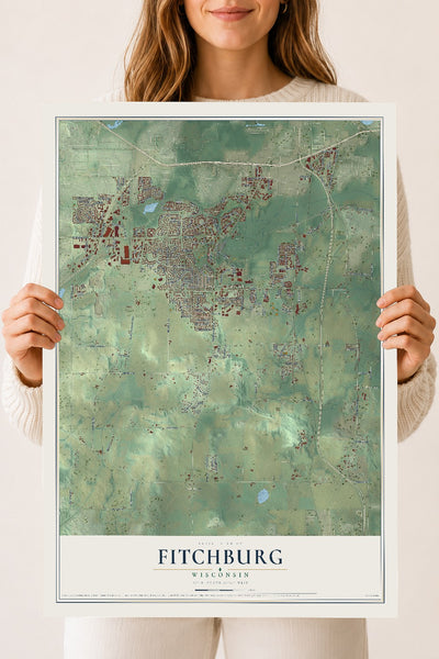 Map of Fitchburg, Wisconsin, 18 x 24 inch unframed archival matte print