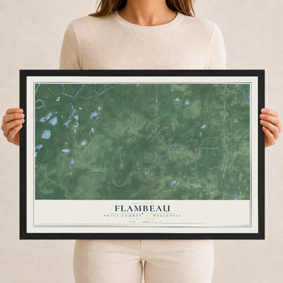 Map of Flambeau, Price County, Wisconsin, 12 x 18 inch print in a black wood frame
