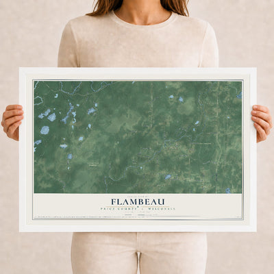 Map of Flambeau, Price County, Wisconsin, 12 x 18 inch print in a white wood frame