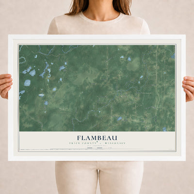 Map of Flambeau, Price County, Wisconsin, 18 x 24 inch print in a white wood frame