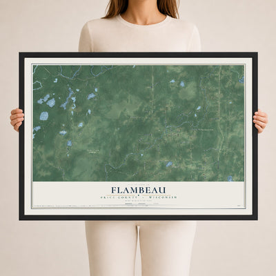 Map of Flambeau, Price County, Wisconsin, 24 x 36 inch print in a black wood frame