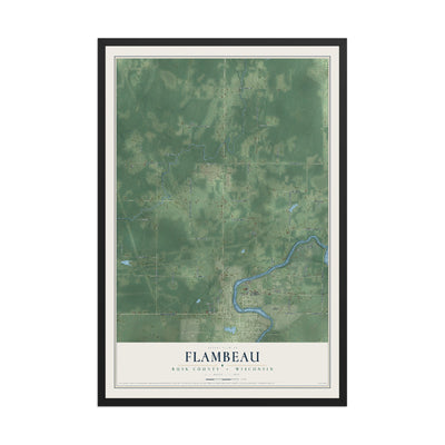 Map of Flambeau, Rusk County, Wisconsin, 12 x 18 inch print in a black wood frame