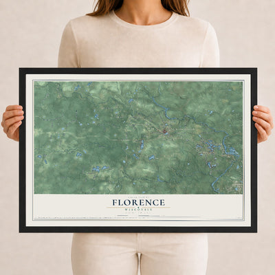 Map of Florence, Wisconsin, 12 x 18 inch print in a black wood frame