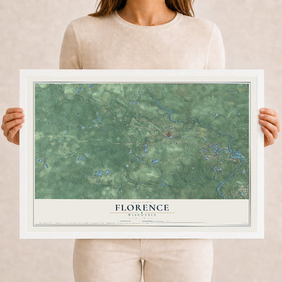 Map of Florence, Wisconsin, 12 x 18 inch print in a white wood frame