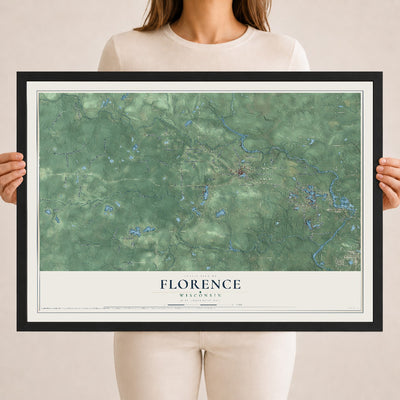 Map of Florence, Wisconsin, 18 x 24 inch print in a black wood frame