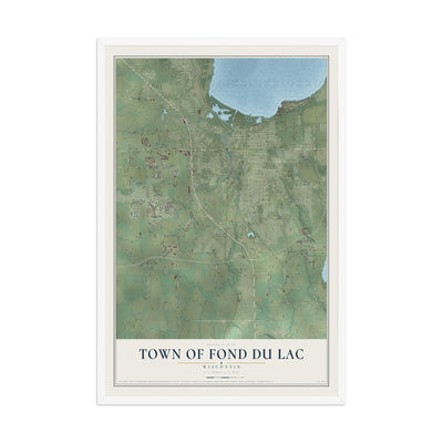 Map of the Town of Fond du Lac, Wisconsin, 12 x 18 inch print in a white wood frame