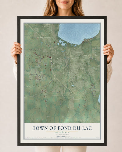 Map of the Town of Fond du Lac, Wisconsin, 24 x 36 inch print in a black wood frame