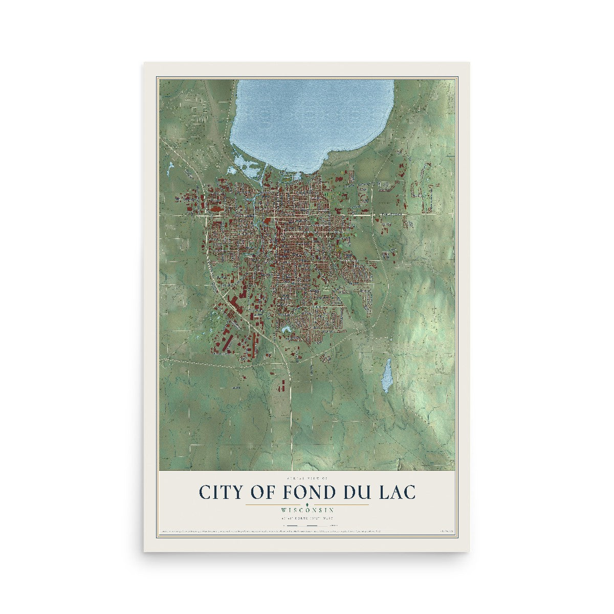 Map of Fond du Lac, Wisconsin, 12 x 18 inch unframed archival matte print
