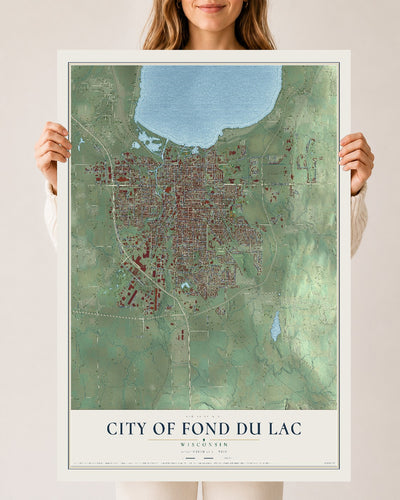 Map of Fond du Lac, Wisconsin, 24 x 36 inch unframed archival matte print