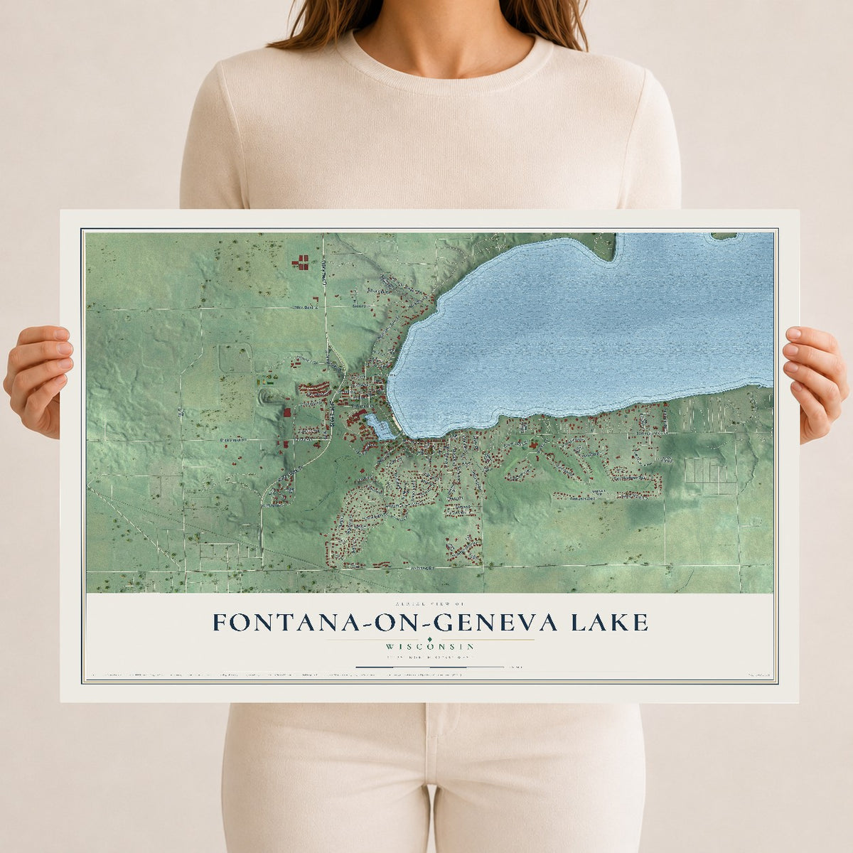 Map of Fontana-on-Geneva Lake, Wisconsin, 12 x 18 inch unframed archival matte print