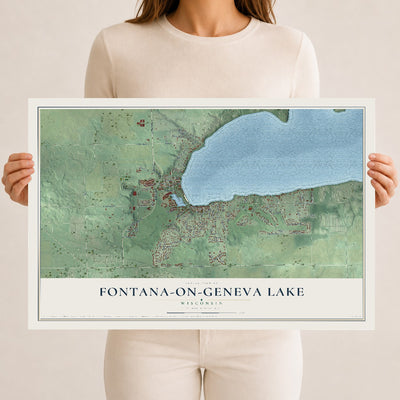Map of Fontana-on-Geneva Lake, Wisconsin, 12 x 18 inch unframed archival matte print