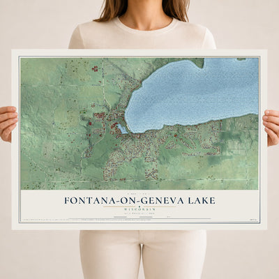 Map of Fontana-on-Geneva Lake, Wisconsin, 18 x 24 inch unframed archival matte print