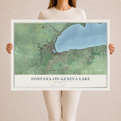 Map of Fontana-on-Geneva Lake, Wisconsin, 24 x 36 inch unframed archival matte print