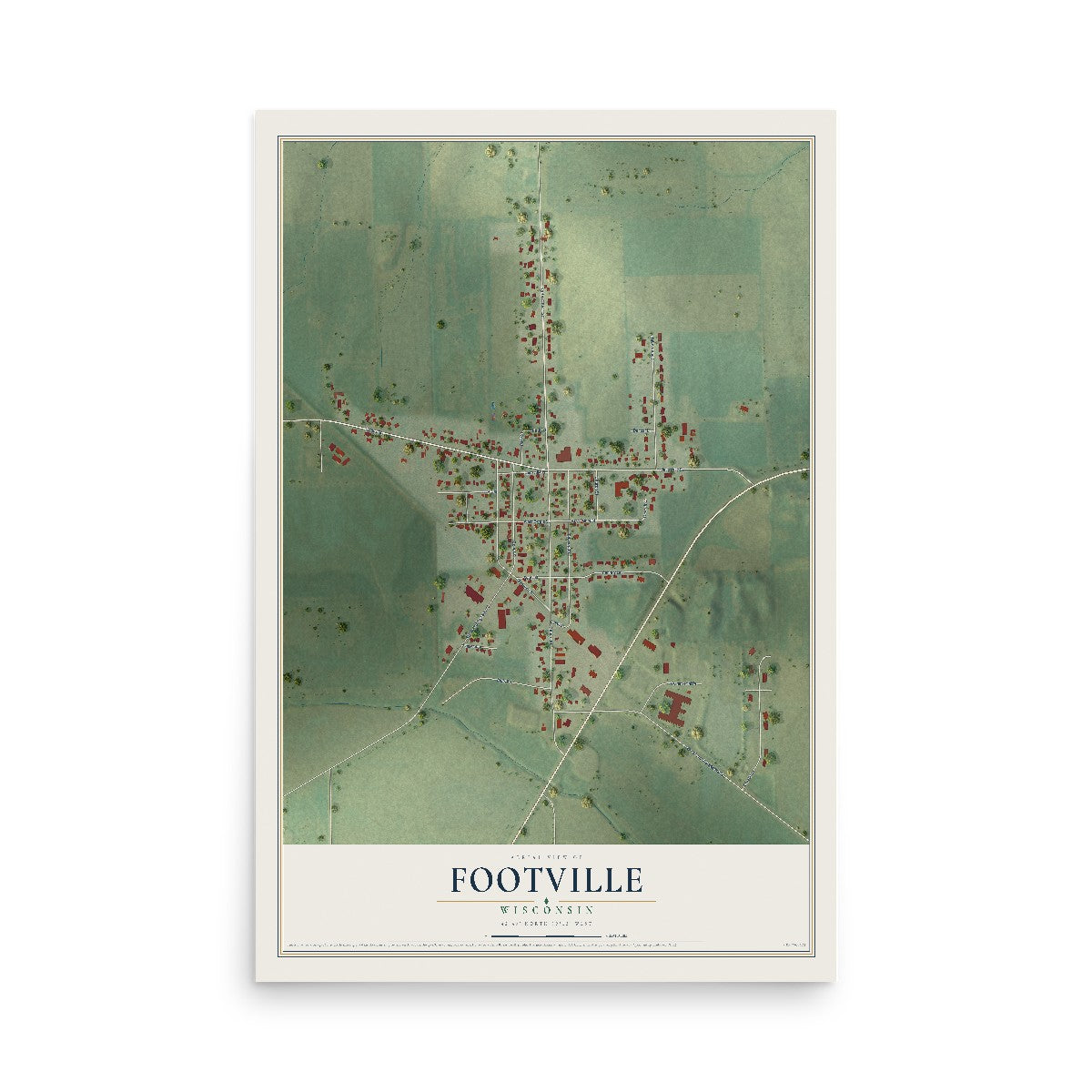 Map of Footville, Wisconsin, 12 x 18 inch unframed archival matte print