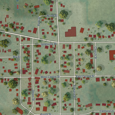 Close-up of the map of Footville, Wisconsin print showing street and building detail