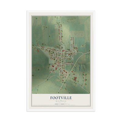 Map of Footville, Wisconsin, 12 x 18 inch print in a white wood frame