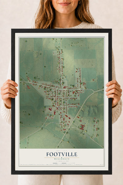 Map of Footville, Wisconsin, 18 x 24 inch print in a black wood frame