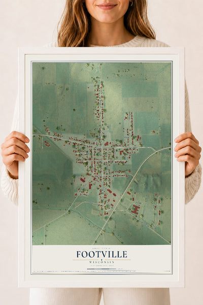 Map of Footville, Wisconsin, 18 x 24 inch print in a white wood frame