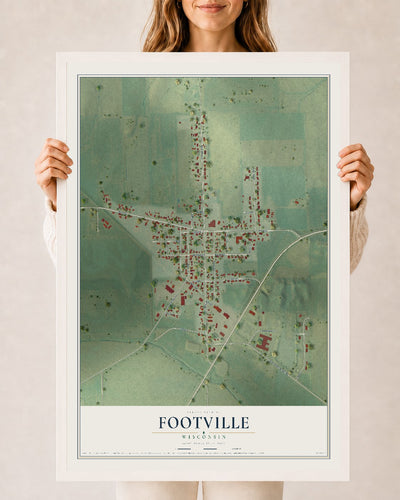 Map of Footville, Wisconsin, 24 x 36 inch print in a white wood frame