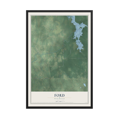 Map of Ford, Wisconsin, 12 x 18 inch print in a black wood frame