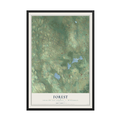 Map of Forest, Fond du Lac County, Wisconsin, 12 x 18 inch print in a black wood frame