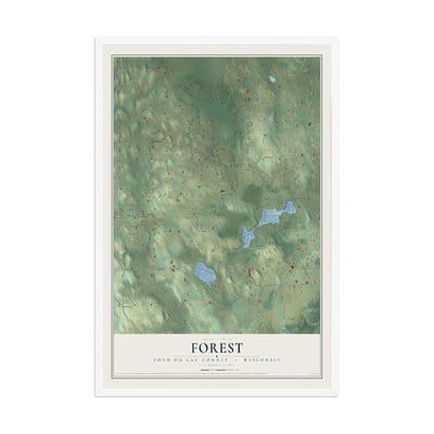 Map of Forest, Fond du Lac County, Wisconsin, 12 x 18 inch print in a white wood frame
