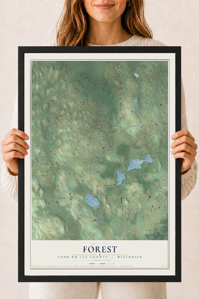 Map of Forest, Fond du Lac County, Wisconsin, 18 x 24 inch print in a black wood frame