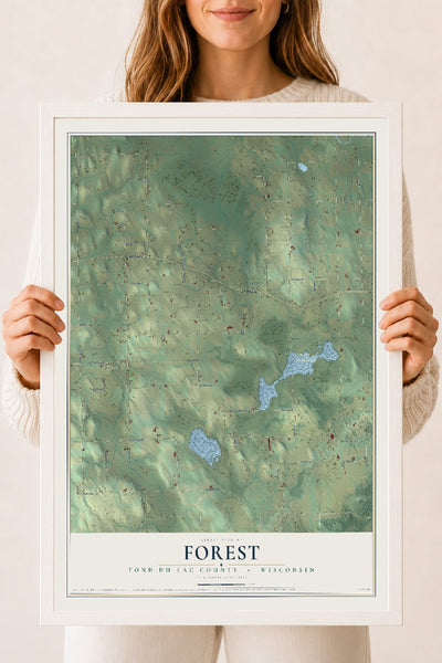 Map of Forest, Fond du Lac County, Wisconsin, 18 x 24 inch print in a white wood frame