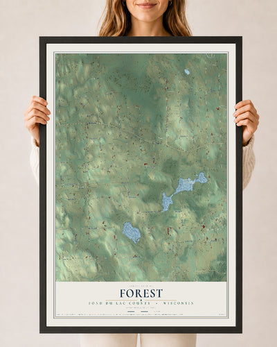 Map of Forest, Fond du Lac County, Wisconsin, 24 x 36 inch print in a black wood frame
