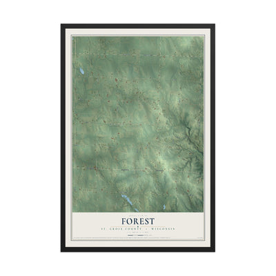 Map of Forest, St. Croix County, Wisconsin, 12 x 18 inch print in a black wood frame