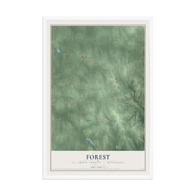 Map of Forest, St. Croix County, Wisconsin, 12 x 18 inch print in a white wood frame