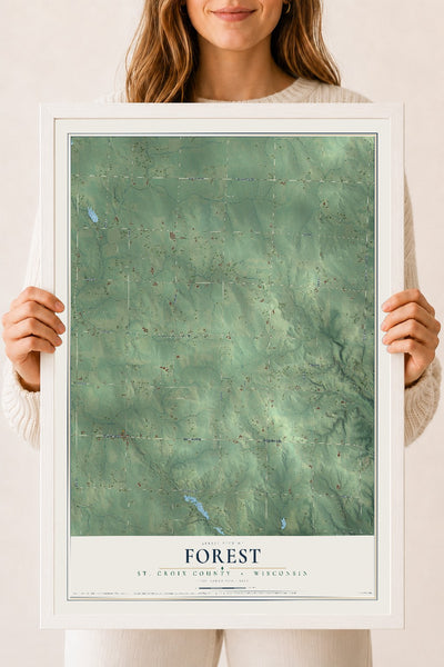 Map of Forest, St. Croix County, Wisconsin, 18 x 24 inch print in a white wood frame
