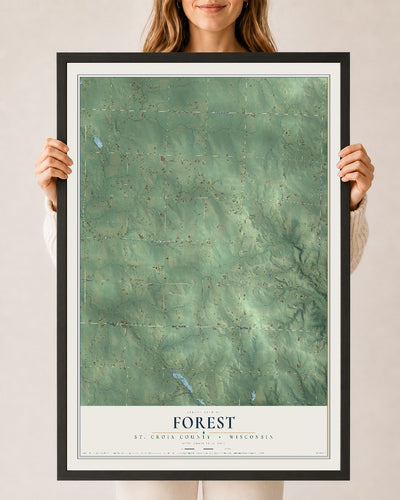 Map of Forest, St. Croix County, Wisconsin, 24 x 36 inch print in a black wood frame