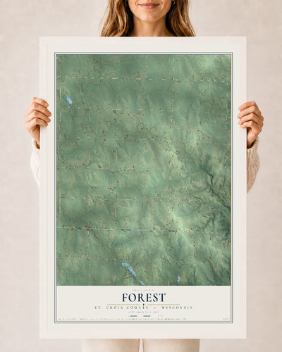 Map of Forest, St. Croix County, Wisconsin, 24 x 36 inch print in a white wood frame