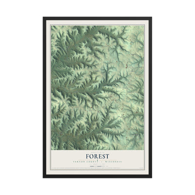 Map of Forest, Vernon County, Wisconsin, 12 x 18 inch print in a black wood frame