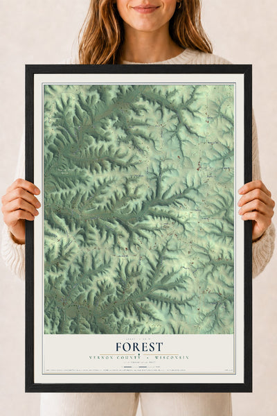 Map of Forest, Vernon County, Wisconsin, 18 x 24 inch print in a black wood frame