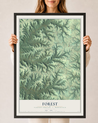 Map of Forest, Vernon County, Wisconsin, 24 x 36 inch print in a black wood frame